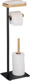 Merkloos Relaxdays wc papierhouder - met plankje - reserverolhouder - zonder boren - bamboe