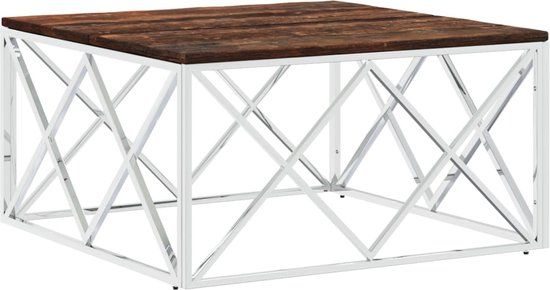 vidaXL Salontafel roestvrij staal en massief hergebruikt hout