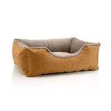 BedDog® hondenmand TEDDY, vierkant hondenkussen, grote hondenbed, hondensofa, hondenhuis, met afneembare hoez, wasbaar, S, goud/beige