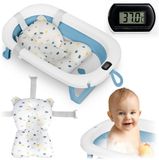 Ricokids Babybadje met Thermometer en Kussen - Opvouwbaar Licht en Antislip - Wit-Blauw