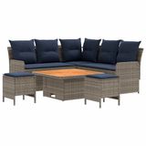 vidaXL Loungeset met 4 zitplekken, grijs en marineblauw, polyrattan