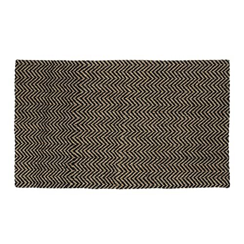 Relaxdays Deurmat Jute, 75 x 45 cm, deurmat met patroon, jute tapijt entree binnen, deurmat, natuur/zwart, 10037722_762