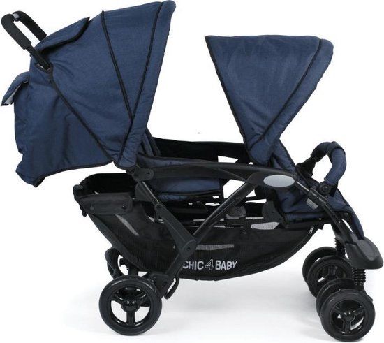 Chic 4 Baby DUO Tweeling Kinderwagen - Jeans Marine Blauw - Inclusief Accessoires