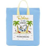 Sheepworld Picknick deken met spreuk Relax | Picknickdeken, donkerblauw, 110 cm x 140 cm, kleine beschermhoes met handvat
