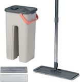 Relaxdays vlakmop-set, 3L emmer met wringfunctie, 2 kamers, grijs