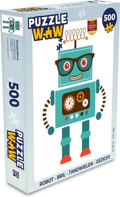 MuchoWow Puzzel Robot - Bril - Tandwielen - Gezicht - Legpuzzel - Puzzel 500 stukjes - Sinterklaas cadeautjes - Sinterklaas voor grote kinderen