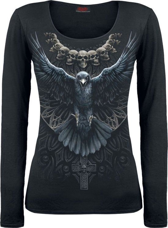 Spiral Raven Skull Dames Shirt met lange mouwen - zwart - M
