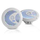 Pyle Marine Luidsprekers - Waterdichte Speakers - Buitenluidsprekers - LED-Verlichting - 150 Watt - Inclusief Bedrading en Montagehardware - Perfect voor Maritieme Voertuigen of Auto's - Wit