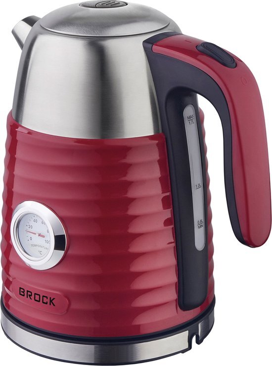 BROCK Electronics Waterkoker WK 9806 RD (Donkerrood, Thermometer, 1.7 liter)