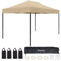 LifeGoods Partytent - 3x4.5m - Beige - Waterdicht - Opvouwbaar - Draagtas met Wieltjes