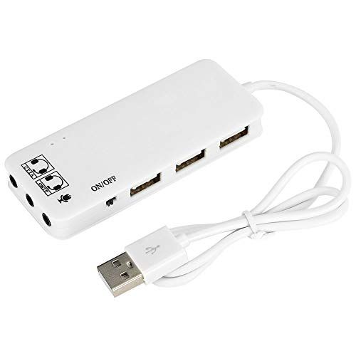 ciciglow 3-poorts USB 2.0-hub, USB-busvoeding, Draagbare Meerpoorts USB 2.0-splitter en Uitbreidingshub, Kleine Reis-USB-hub, met 7.1CH-geluidsadapter Multipoort-splitter(wit)