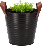 DK Design Plantenpot/bloempot emmer Leather- zink - zwart - D18 x H17 cm