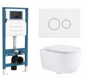 QeramiQ Dely Swirl Toiletset - inbouwreservoir Qeramiq Flush - slim zitting - kunststof glans witte bedieningsplaat - ronde knoppen - glans wit