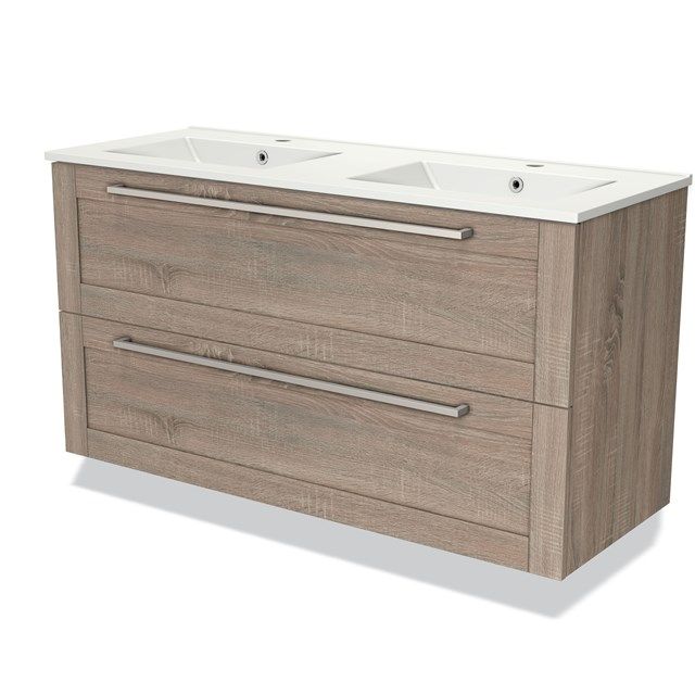 Maxaro Badkamermeubel 120cm Modulo Eiken 2 Lades Kader Wastafel Keramiek - 6095828083063