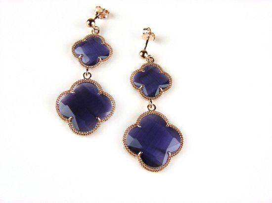 model Double Fiori Oorringen Zilver Roze Verguld Paars Klavers