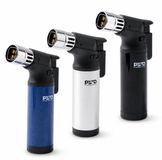 PyroProducts PyroTorch Quattro 3-Pack - Gasaansteker - Windbestendig & Navulbaar - Kinderslot - Zwart, Zilver & Blauw