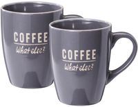 Excellent Houseware Siaki koffie kopjes Barista Cafe - 2x stuks - grijs - 340 ml - mokken - keramiek - 10 cm - met koffie thema teksten