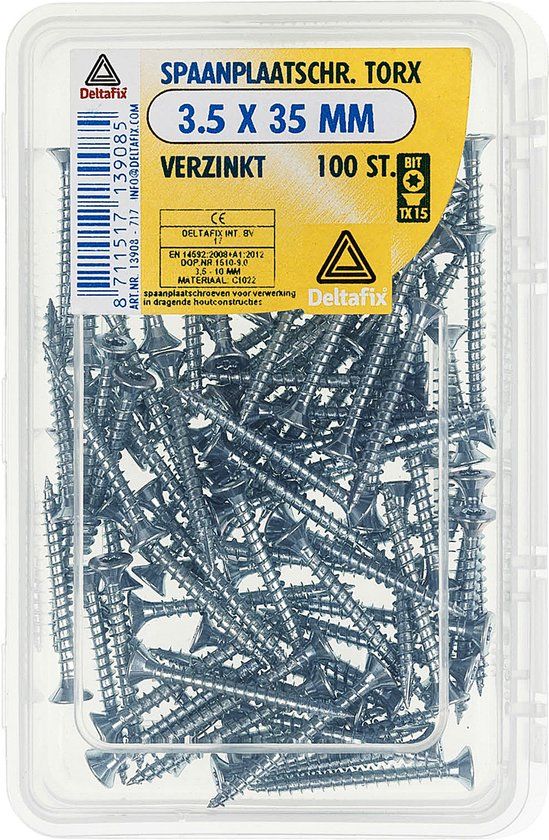 Deltafix Spaanplaatschroef platkop / torx / met nibs / type 17 snijpunt verzinkt 3.5 x 35 mm 100 st.