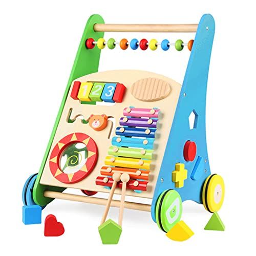 Balinco Houten loopwagen, 3-in-1, educatief speelgoed + muziekspeelgoed + loophulp baby vanaf 6 maanden