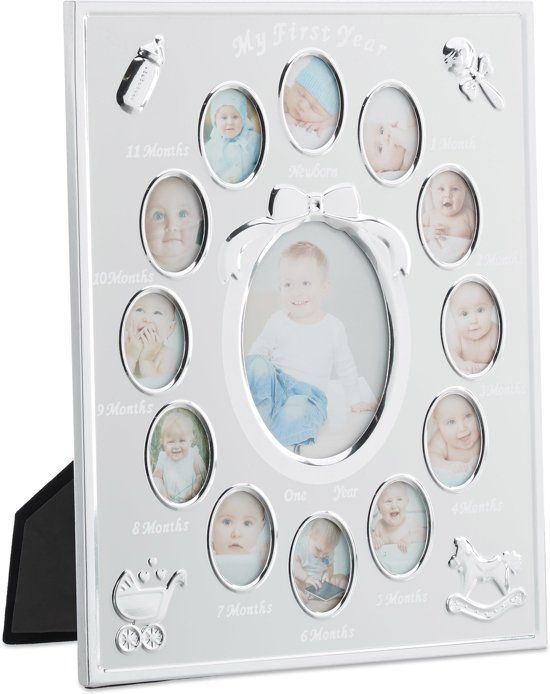 Relaxdays fotolijst 12 maanden - first year - mijn eerste jaar - 29 x 24 cm - staand wit