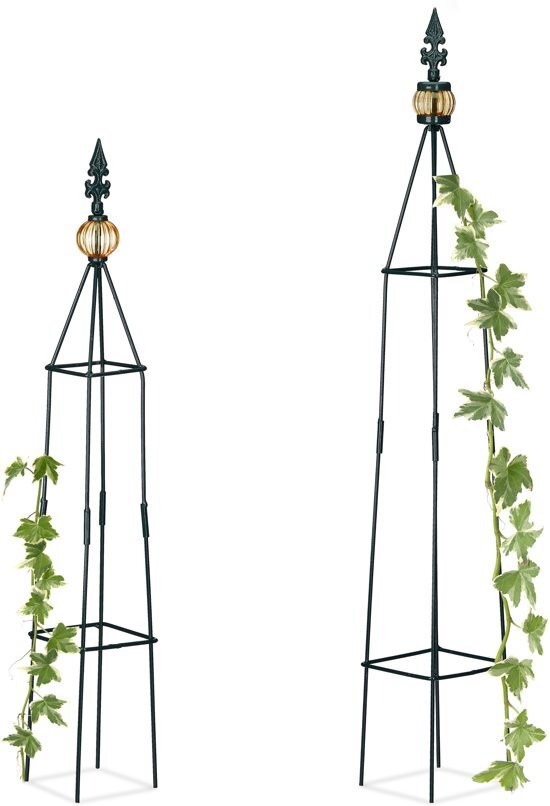 Relaxdays rankhulp - plantenklimrek - plantensteun - 2 stuks - obelisk - groen