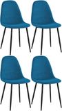 CLP Napier Set van 4 eetkamerstoelen - Modern Design - Zonder armleuning - Metalen Onderstel - Comfortabele Rugleuning - Max.150 kg - Stof/blauw