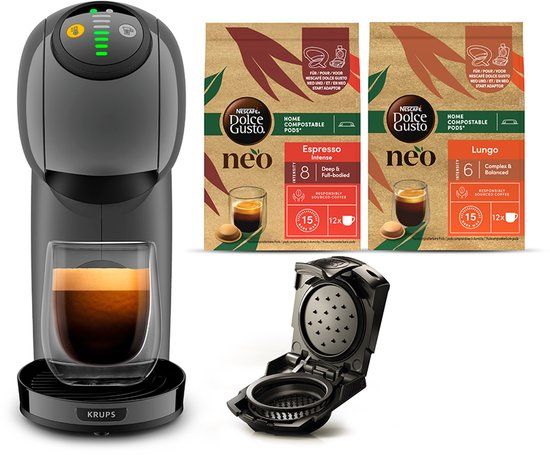 Krups Dolce Gusto Genio S YY5895FD – Capsule Koffiemachine – 15 bar – Grijs – Zonder melkopschuimer – Bundle 2x NEO Espresso Lungo + NEO Capsule Adapter