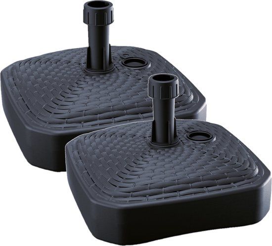 Merkloos 2x Vierkante Rotan Parasolvoet - Antraciet - 39 cm - Kunststof
