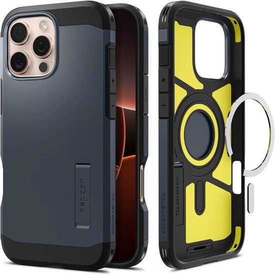 Spigen Tough Armor Hoesje Geschikt voor Apple iPhone 16 Pro Max | Compatibel met MagSafe | Back Cover Militaire Standaard | Kickstand | Metal Slate