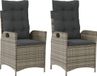 vidaXL Fauteuil de jardin avec coussins, lot de 2. Réglable, gris, polyrotin