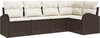 vidaXL Tuinbank Set 5-delig Bruin en wit Poly rotan Hoek loungeset Inclusief tafel Exclusief kussen