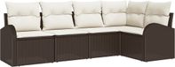 vidaXL Ensemble de banc de jardin 5 pièces Marron et blanc Poly rotin Ensemble de salon d'angle Incluant table Excluant coussin