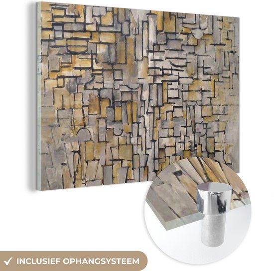 MuchoWow® Glasschilderij 180x120 cm - Mondriaan - Acrylglas Schilderij - Multicolor - Modern