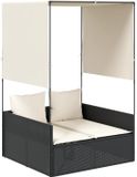 vidaXL Ligbed tweepersoons avec toit et rideau poly rattan noir