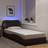 vidaXL Bedframe met LED - Donkerbruin - Stof - 90x190 cm