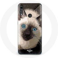 Maniacase Etui voor Huawei P30 Lite zwart wit Siamese kat met blauwe ogen