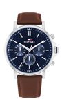 Tommy Hilfiger Analoog multifunctioneel kwartshorloge voor heren, met leren band of roestvrijstalen armband, Bruin, standard size, Klassiek