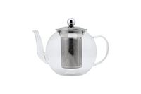 ECHTWERK Waterkoker van borosilicaatglas, roestvrijstalen zeef en deksel, hittebestendig, glazen kan geschikt voor warme en koude dranken zoals thee, koffie, water, zilveren uitvoering, 1000 ml