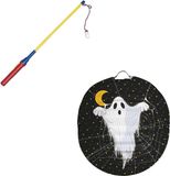 Merkloos Ronde lampion 22 cm spook zwart met lampionstokje