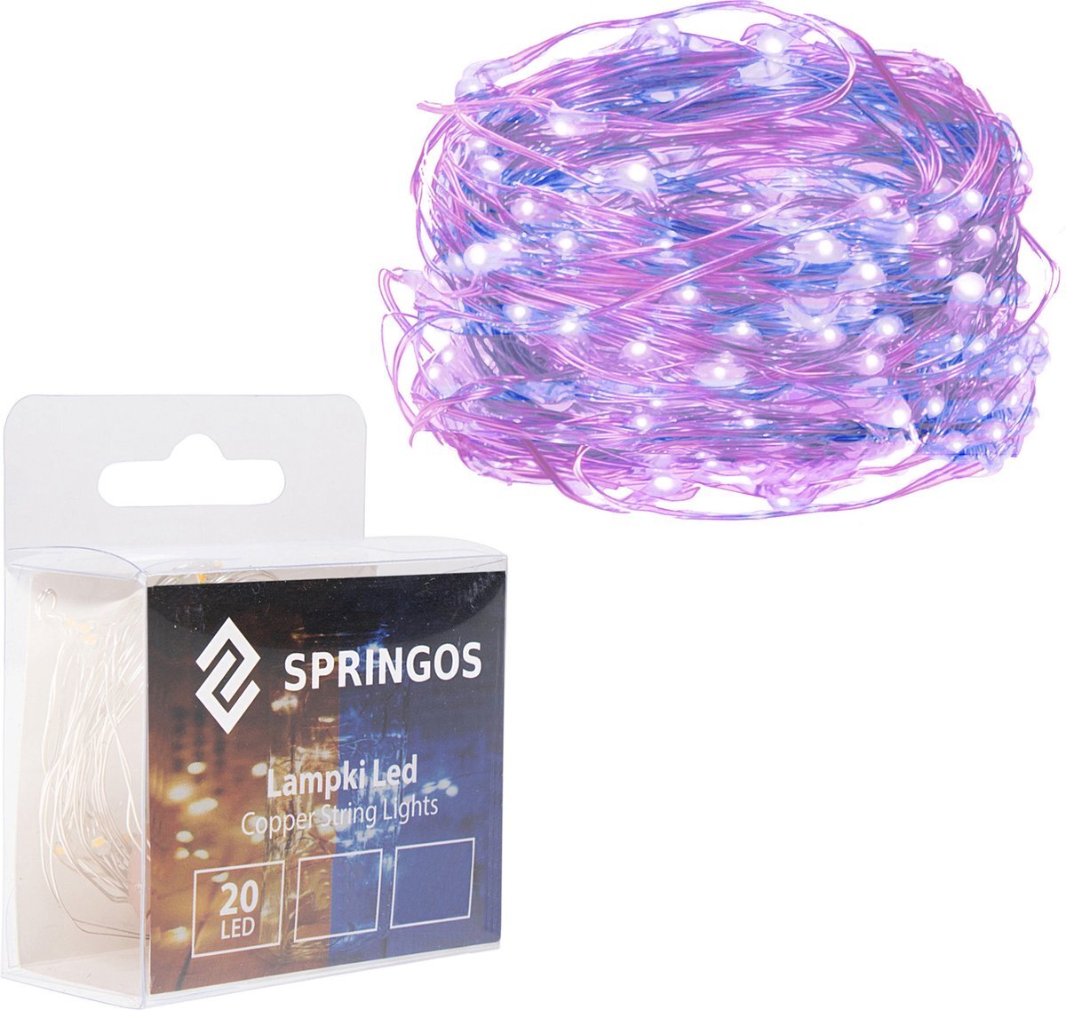 springos Kerstverlichting | 1.9 m | Batterij | 20 LED | Roze/Blauw