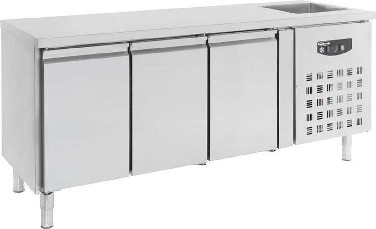 - Professionele Koelwerkbank Spoelbak | 3 Deuren | Standard Line | RVS | | 7450.0215 | Horeca grijs