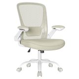 Songmics OBN037K02 Ergonomische bureaustoel van canvas, fauteuil, gevoerde lendensteun, kantelmechanisme, 53 cm brede zitting, inklapbare armleuningen, haverbeige