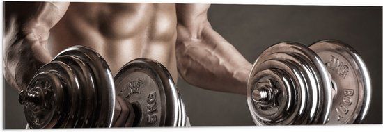 Merkloos / Sans marque Acrylglas Foto - Gespierd Mannenlichaam met Dumbells - 120x40 cm