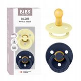 Bibs Colour Speen verpakking van 2 stuks. BPA-vrij, Ronde speen. Natuurlijk rubberlatex, Gemaakt in Denemarken, Maat 2 (6-18 maanden) - Luna/Deep Space