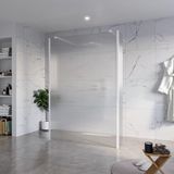 FortiFura Galeria Vrijstaande Inloopdouche - 140x200cm - Helder Geribbeld Glas - Antikalk - 8mm Veiligheidsglas - Mat Wit