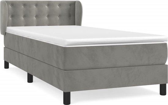 vidaXL Boxspring met matras fluweel lichtgrijs 90x190 cm
