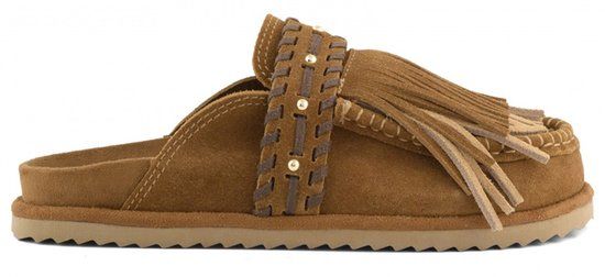 Colors of California Sabot Sandal Cow Suede Fringes Bruin
