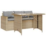 vidaXL 2-delige Tuinset met Kussens, Poly Rattan, Beige