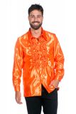 Wilbers Jaren 80 & 90 Kostuum Oranje Ruchesblouse Satijn Foute Disco Maat 56