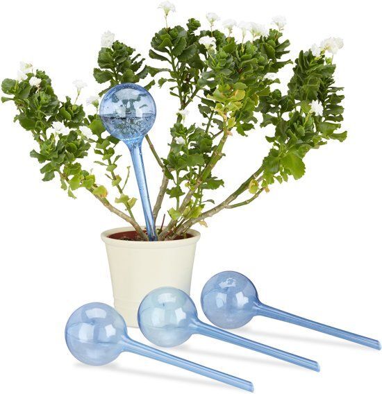 Relaxdays waterdruppelaar - set van 4 stuks - watergeefsysteem - plantbewateringssysteem blauw